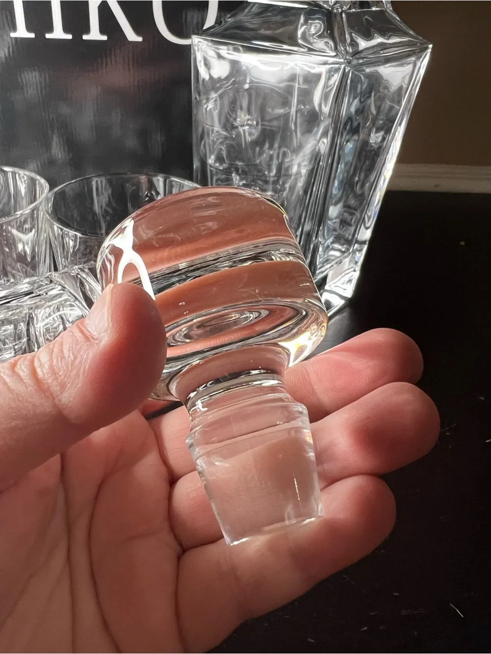 Vintage Miko Heavy Glass Decanter Set, Architectural Whiskey Bar Cart Set, nib